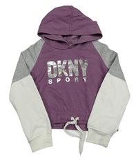 Vínovo-sivo-smotanová mikina s nápisom a kapucňou DKNY