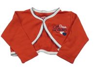 Červené bavlnené bolerko s nápisom a srdiečkami