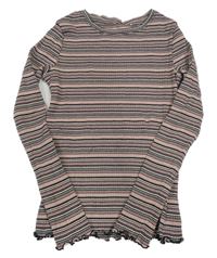 Starorůžovo-černo-béžové pruhované třpytivé žebrované triko Next