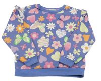 Modrofialová kvetovaná mikina s překlápěcími flitre a volánikmi Primark