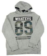 Šedá melírovaná mikina s army číslem a kapucí C&A