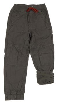 Tmavosivé plátenné podšité cuff nohavice s úpletovým pasom Lupilu