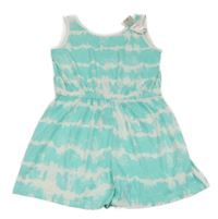 Nové - Tyrkysovo-biely batikovaný bavlnený kraťasový overal Primark