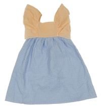 Meruňkovo-modro-biele kockované krepové šaty s volány Dunnes