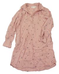 Růžové květované košilové lehké šaty H&M