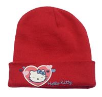 Malinová pletená čepice s Hello Kitty 