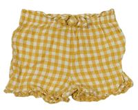 Medovo-bílé kostkované paper bag kraťasy s mašličkou a volánky PRIMARK