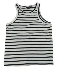 Bielo-čierny pruhovaný rebrovaný crop top