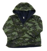 Zeleno-khaki army huňatá podšitá mikina s kapucňou zn. Joules