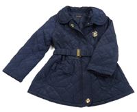 Tmavomodrá šušťáková prešívaná lehce zateplená bunda s opaskom