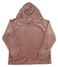 Staroružová rebrovaná zamatová mikina s kapucňou