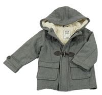 Šedý vlněný zateplený kabát s kapucí Matalan