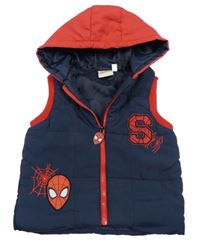 Tmavomodro-červená šušťáková zateplená vesta so Spidermanem a brmbolcom Marvel
