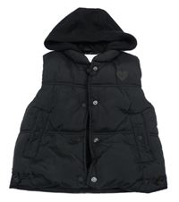 Čierna šušťáková zateplená vesta s teplákovou kapucňou River Island