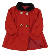 Červený vlněný podšitý kabát s černým límečkem George