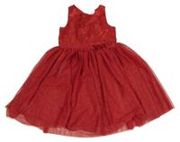 Červené šaty s tylovou třpytivou sukní a mašlí H&M