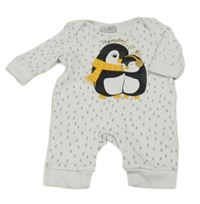 Bielo-sivý vzorovaný overal s tučňáky