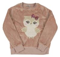 Svetloružová plyšová mikina so sovou C&A