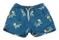 Petrolejové plážové kraťasy s tigrami