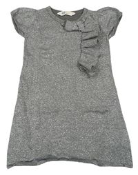Sivé trblietavé svetrové šaty s mašlou zn. H&M