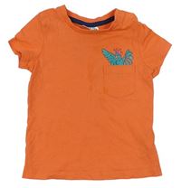 Oranžové tričko s vreckom a papouškem