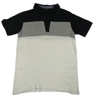 Bílo-černo-šedé žebrované polo tričko George