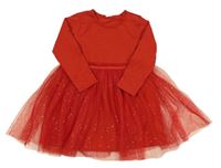Červené šaty s tylovou třpytivou sukní H&M