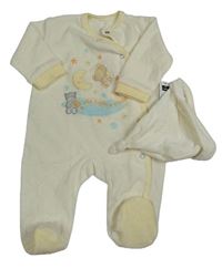 2set - Bílý sametový overal s obrázky + čepice Dunnes Stores