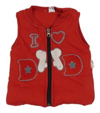 Červená tepláková zateplená vesta s nápisom