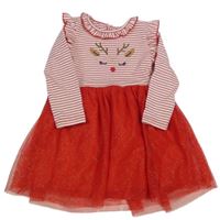 Červeno-bílé pruhované šaty s tylovou sukní a čumákem Primark
