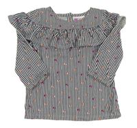 Bílo-tmavomodrá pruhovaná tunika se srdíčky a volánkem Topomini