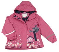 Fuchsiová voděodolná zateplená bunda s květy a kapucí Kiki&Koko