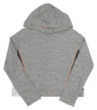 Sivá melírovaná športová crop mikina s kapucňou