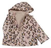 Ružovo-antracitovo-béžová vodeodolná jarná bunda s leopardím vzorom a kapucňou Tu