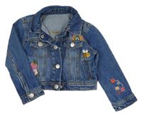 Tmavomodrá riflová crop bunda s obrázky Nutmeg