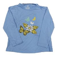Svetlomodré tričko s kvety s motýlikmi Lupilu