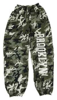 Khaki-bílo-černé army cuff kalhoty s nápisem 