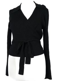 Dámský černý žebrovaný zavinovací crop svetr Urban Bliss 