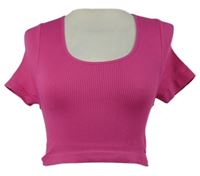 Dámske fuchsiové rebrované elastické crop tričko M&S