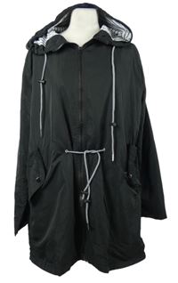 Dámský černý šusťákový jarní kabát se stahováním a kapucí 