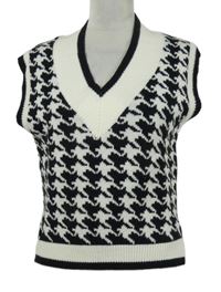 Dámská bílo-černá vzorovaná svetrová crop vesta JDY 