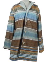 Dámský hnědo-modrý pruhovaný kabát 