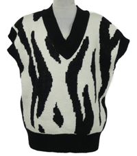 Dámská černo-smetanová vzorovaná svetrová oversized vesta Papaya 