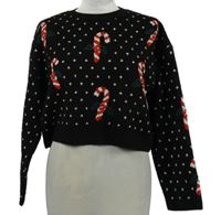 Dámsky čierny bodkovaný crop sveter s lízátky