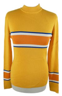 Dámský okrový žebrovaný svetr s pruhy C&A