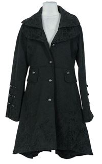 Dámsky čierny vzorovaný jarný kabát s cvokmi 