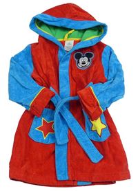 Červeno-modrý froté župan s Mickey Mousem a kapucňou zn. Disney