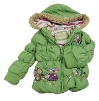 Zelená šusťáková zimní bunda se zvířátky a kapucí Topolino