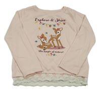 Svetloružové úpletové tričko so srnkami a čipkou Dopodopo