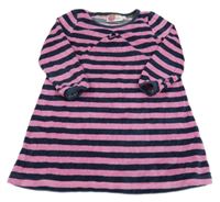 Tmavomodro-ružové pruhované zamatové šaty Mini Boden